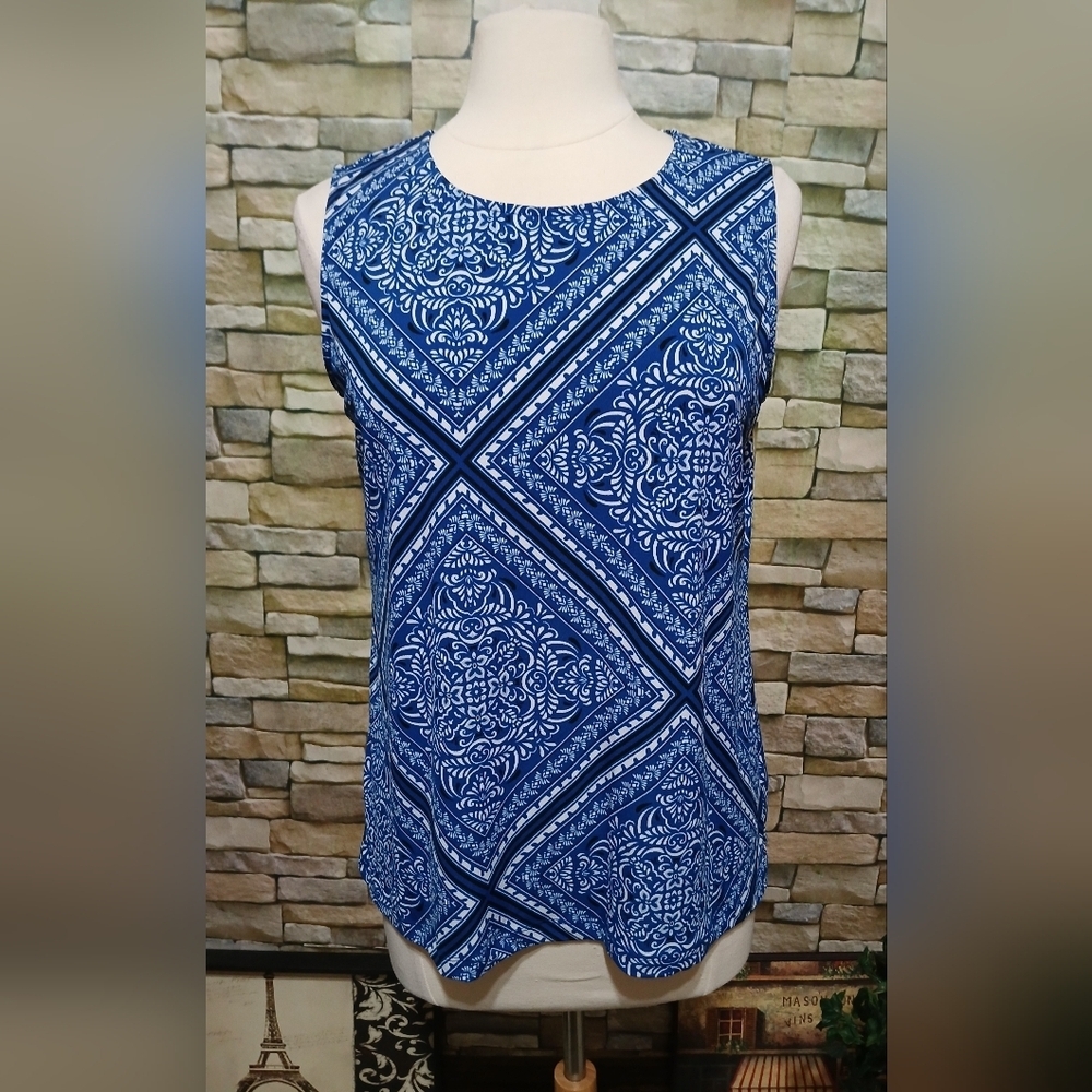 Liz Claiborne Blue Patterned Blouse Medium